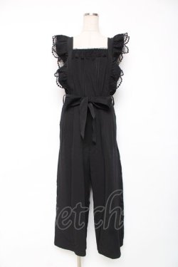 画像1: axes femme / フリル×レースサロペット M 黒 Y-25-12-10-061-AX-OP-SZ-ZY