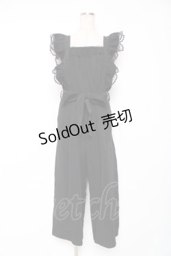 画像1: axes femme / フリル×レースサロペット M 黒 Y-25-12-10-061-AX-OP-SZ-ZS