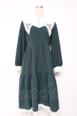 画像1: axes femme POETIQUE / 刺繍襟付きシスターワンピース M グリーン Y-25-12-10-067-AX-OP-SZ-ZY