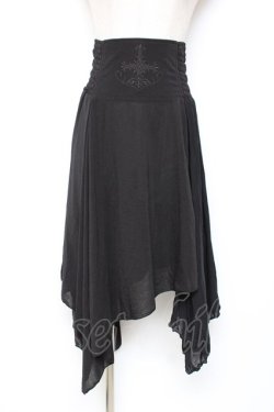 画像1: Ozz Croce / ウエスト刺繍変形スカート  黒 Y-25-12-10-078-OO-SK-SZ-ZY