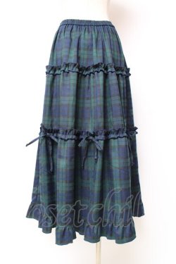 画像2: axes femme POETIQUE / チェック柄ティアードスカート M グリーン Y-25-12-10-084-AX-SK-SZ-ZY