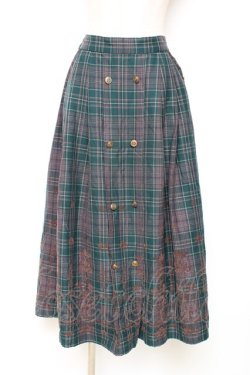 画像1: axes femme / フロッキーチェックスカート M グリーン Y-25-12-10-091-AX-SK-SZ-ZY