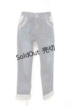 画像1: axes femme / 裾ストライプデニムパンツ L インディゴ Y-25-12-10-105-AX-PA-SZ-ZI