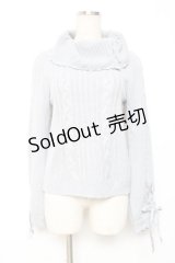 axes femme / 袖レースアップニット  サックス Y-25-12-11-033-AX-TO-SZ-ZY