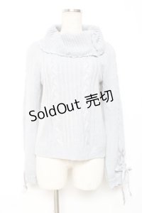 axes femme / 袖レースアップニット  サックス Y-25-12-11-033-AX-TO-SZ-ZY