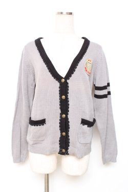 画像1: axes femme / 刺繍入りチルデンニットカーディガン  グレー Y-25-12-11-037-AX-TO-AS-ZY