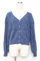 axes femme / 透かし編みニットカーディガン F ブルー Y-25-12-11-038-AX-TO-SZ-ZY