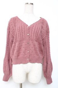 axes femme / 透かし編みニットカーディガン F ピンク Y-25-12-11-040-AX-TO-SZ-ZY