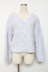 axes femme POETIQUE / フェザーニットトップス M サックス Y-25-12-11-042-AX-TO-SZ-ZY