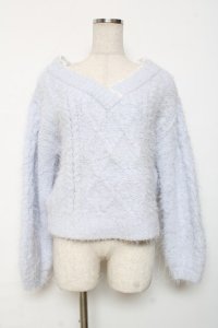 axes femme POETIQUE / フェザーニットトップス M サックス Y-25-12-11-042-AX-TO-SZ-ZY