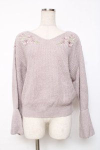 axes femme / パール使いフラワー刺しゅうニット M ラベンダー Y-25-12-11-046-AX-TO-SZ-ZY