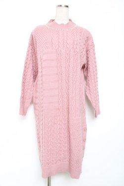 画像1: axes femme / ネックレス付ニットワンピース M ピンク Y-25-12-11-050-AX-OP-SZ-ZY