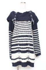 axes femme / レースアップニットワンピース  白×紺 Y-25-12-11-052-AX-OP-SZ-ZY