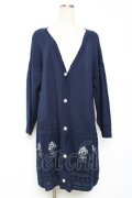 axes femme / ブーケ刺繍ロングニットカーディガン M 紺 Y-25-12-11-053-AX-TO-SZ-ZY