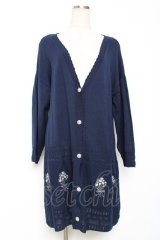 axes femme / ブーケ刺繍ロングニットカーディガン M 紺 Y-25-12-11-053-AX-TO-SZ-ZY