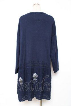 画像2: axes femme / ブーケ刺繍ロングニットカーディガン M 紺 Y-25-12-11-053-AX-TO-SZ-ZY