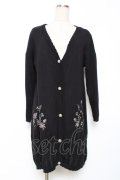 axes femme / バラ刺繍ロングニットカーデ M 黒 Y-25-12-11-054-AX-TO-SZ-ZY