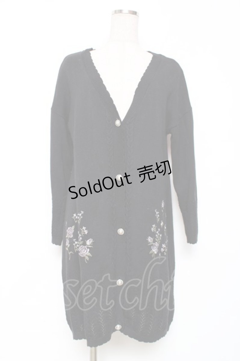画像1: axes femme / バラ刺繍ロングニットカーデ M 黒 Y-25-12-11-054-AX-TO-SZ-ZY (1)