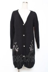 axes femme / バラ刺繍ロングニットカーデ M 黒 Y-25-12-11-054-AX-TO-SZ-ZY