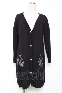 axes femme / バラ刺繍ロングニットカーデ M 黒 Y-25-12-11-054-AX-TO-SZ-ZY