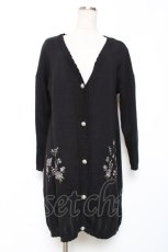画像1: axes femme / バラ刺繍ロングニットカーデ M 黒 Y-25-12-11-054-AX-TO-SZ-ZY (1)