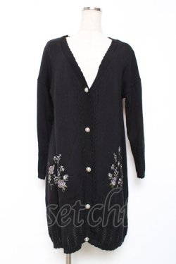 画像1: axes femme / バラ刺繍ロングニットカーデ M 黒 Y-25-12-11-054-AX-TO-SZ-ZY