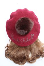 画像2: axes femme / HAT メッセージポンポンベレー  ワイン Y-25-12-11-007-AX-AC-AS-ZTK008 (2)