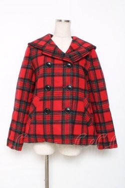 画像1: Candy Stripper / セーラーチェックコート  赤 Y-25-12-11-077-PU-CO-SZ-ZY