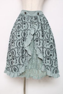 画像1: axes femme / フロッキースリットスカート  グリーン Y-25-12-11-085-AX-SK-SZ-ZY