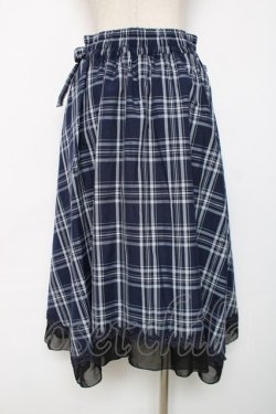 画像2: axes femme / マドラスチェック裾切替スカート M 紺 Y-25-12-11-087-AX-SK-SZ-ZY