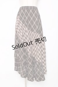 axes femme / チェック切替ロングスカート M 茶 Y-25-12-11-089-AX-SK-SZ-ZY