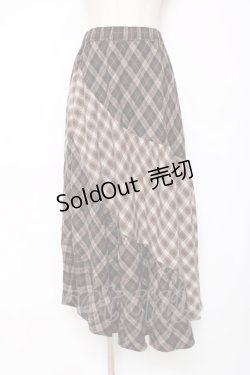 画像1: axes femme / チェック切替ロングスカート M 茶 Y-25-12-11-089-AX-SK-SZ-ZY