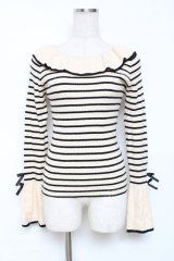 axes femme / 襟デザインボーダーニット  生成り Y-25-12-11-014-AX-TO-SZ-ZY