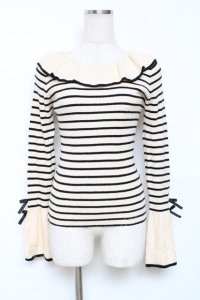 axes femme / 襟デザインボーダーニット  生成り Y-25-12-11-014-AX-TO-SZ-ZY