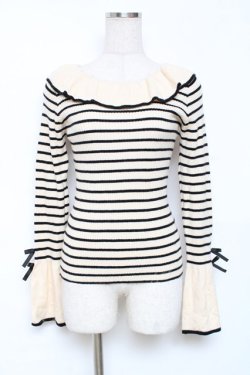 画像1: axes femme / 襟デザインボーダーニット  生成り Y-25-12-11-014-AX-TO-SZ-ZY