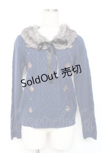 axes femme / トランプアイコン刺繍ファーカラーニット M 紺 Y-25-12-11-016-AX-TO-SZ-ZY