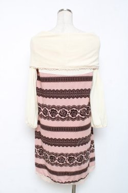 画像2: axes femme / 薔薇レースボーダーオフショルニットワンピース M 淡ピンク Y-25-12-11-017-AX-OP-SZ-ZY