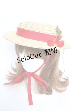 画像1: PINK HOUSE / さくらんぼコサージュ付き麦わら帽子  赤 Y-25-12-12-094-LO-AC-SZ-ZT0304V
