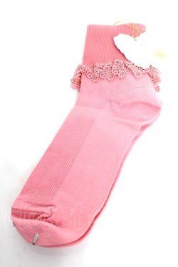 画像1: Jane Marple / レーストリミング折返しソックス  ピンク Y-25-12-12-033-JM-ZA-SZ-ZY