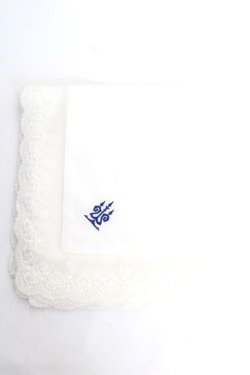 画像1: Moi-meme-Moitie / タイニーローズレース燭台刺繍スカーフ  白レース×青刺繍 Y-25-12-12-047-MO-ZA-SZ-ZY