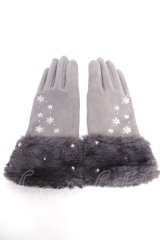 axes femme / 雪の結晶柄刺繍手袋  グレー Y-25-12-13-001-AX-ZA-SZ-ZY