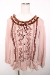 axes femme / 襟ファープリントカットソー  ピンク Y-25-12-13-038-AX-TO-SZ-ZY