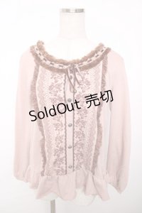 axes femme / 襟ファープリントカットソー  ピンク Y-25-12-13-038-AX-TO-SZ-ZY