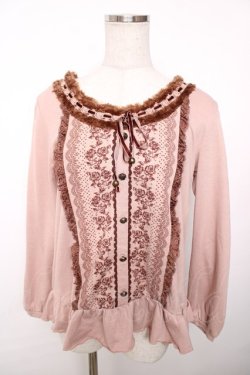 画像1: axes femme / 襟ファープリントカットソー  ピンク Y-25-12-13-038-AX-TO-SZ-ZY