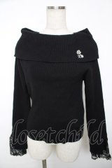 axes femme / ローズ刺繍オフショルニット F 黒 Y-25-12-13-046-AX-TO-SZ-ZY