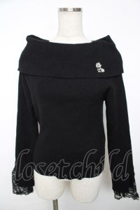 axes femme / ローズ刺繍オフショルニット F 黒 Y-25-12-13-046-AX-TO-SZ-ZY