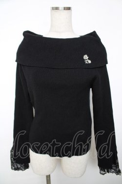 画像1: axes femme / ローズ刺繍オフショルニット F 黒 Y-25-12-13-046-AX-TO-SZ-ZY