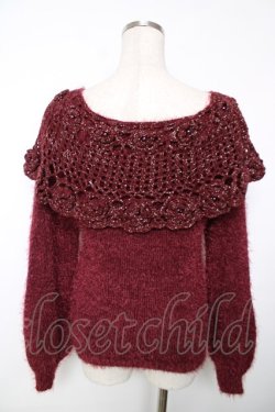 画像2: axes femme POETIQUE / 鈎針編み襟デザインニットプルオーバー M ワイン Y-25-12-13-006-AX-TO-SZ-ZY