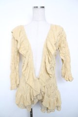 axes femme / ラッフルフリル鍵編みボレロ M イエロー Y-25-12-13-059-AX-TO-SZ-ZY