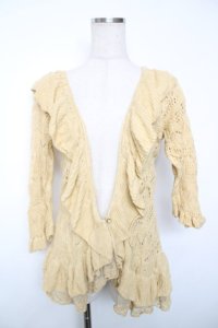 axes femme / ラッフルフリル鍵編みボレロ M イエロー Y-25-12-13-059-AX-TO-SZ-ZY
